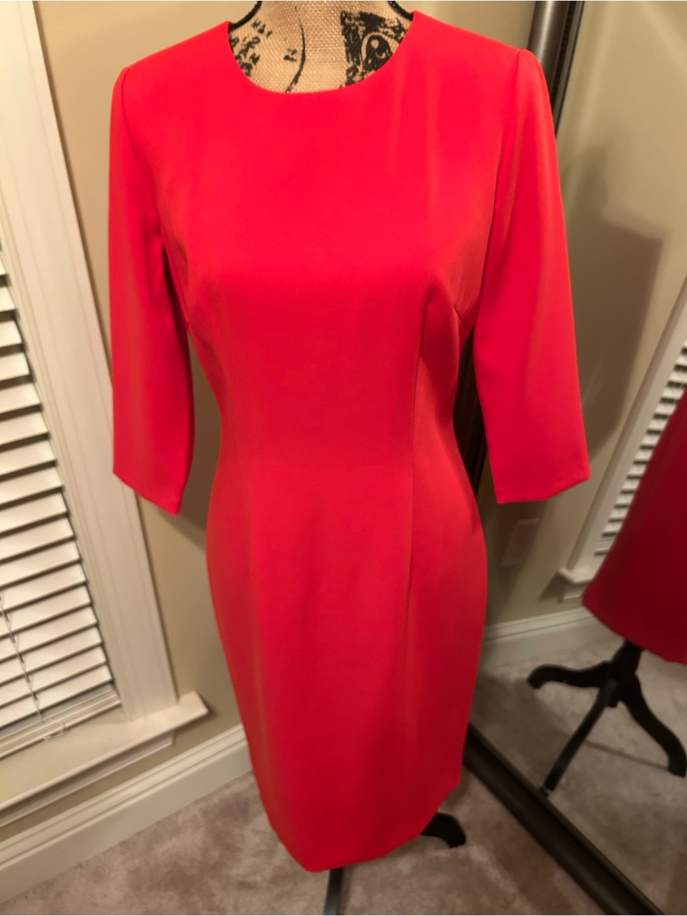 ANTONIO MELANI Coral-Red Midi Sheath Dress